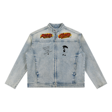 Load image into Gallery viewer, Welcome to Strawland  90s Edition "ONE LOVE" Vintage Wash Zip Denim Jacket

